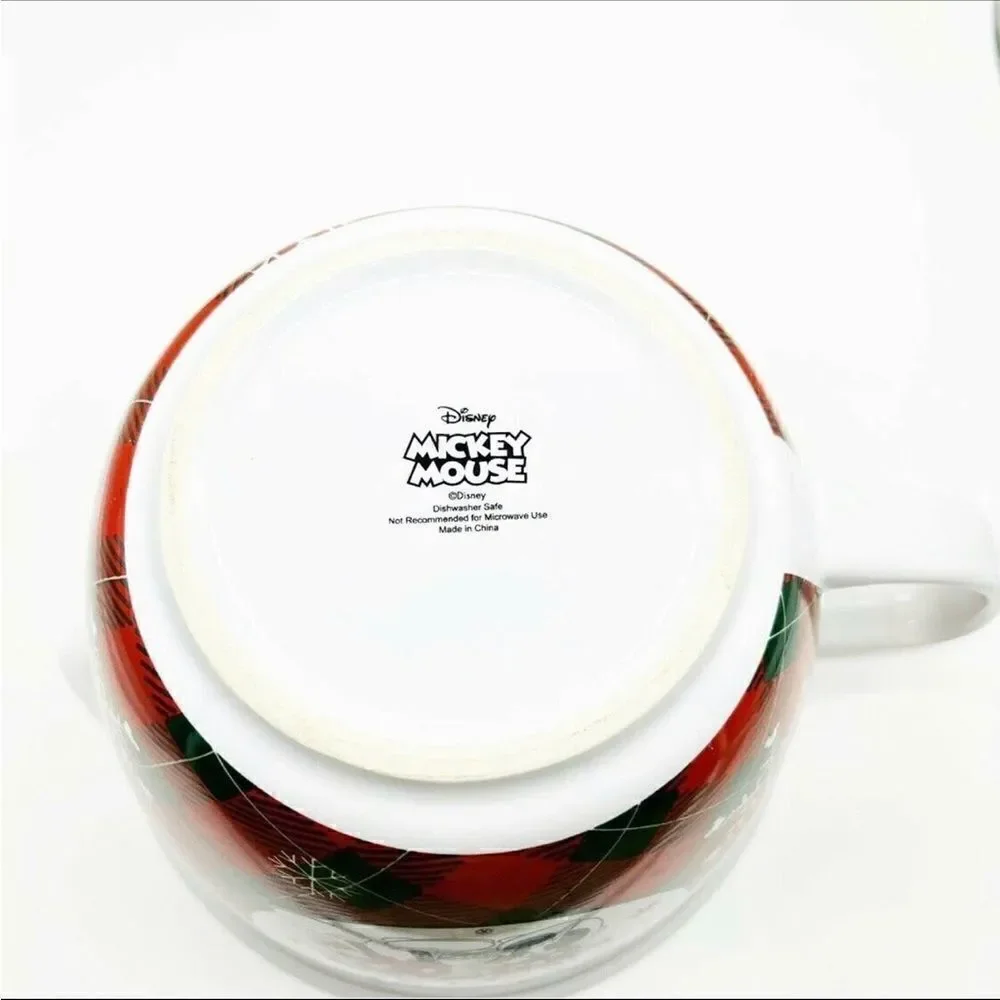 Disney Ceramic Mixing Bowl Mickey Mouse Minnie Christmas Holiday Plaid 10 Cup